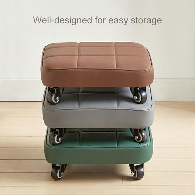Low Rolling Stool Upgrade Widen Roller Seat 360 Bearing Wheels Soft PU Leather Short Rooling Stools for Home Garden Office (Gray1 One Size) (Gray1 One Size)