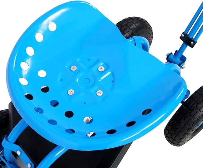 Ergonomic Rolling Garden Scooter with 360-Degree Swivel Seat Built-in Tool Tray Heavy-Duty Wheels and Adjustable Height Support (Blue + Steel-1)
