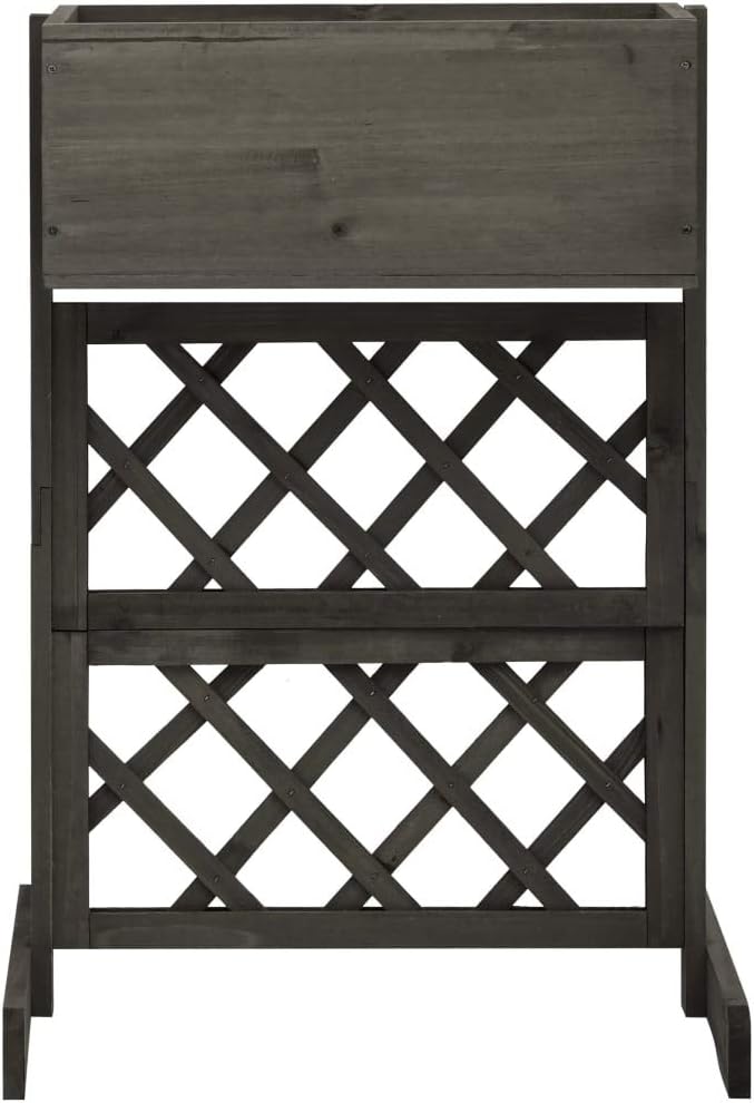 Wooden Garden Planter with Trellis Lattice Panels Freestanding Acacia Wood Plant Raised Bed Raised Bed for Outdoor Climbing Planting Yard Patio Decoration Gray 17.7x11.8x29.1