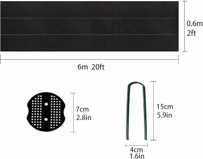 3.175oz 2x20 Feet Weed Barrier Landscape FabricHeavy Duty Weed Barrier Woven Weed Control Fabric Gardening Mat with 20Pcs Garden Sod Staples and Pads for Outdoor Garden Lawn Supplies