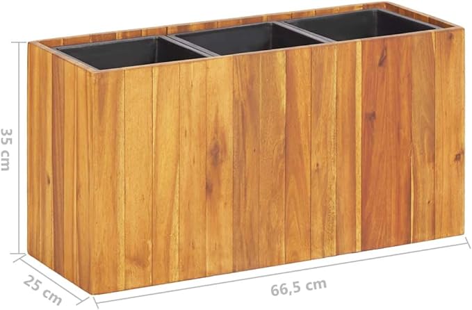 Outdoor Wooden Garden Raised Bed with 3 Pots Raised Garden Bed Flower or Vegetable Planter Box for Garden Yard Wood Box for Planting 26.2x9.8x13.8 Solid Acacia Wood