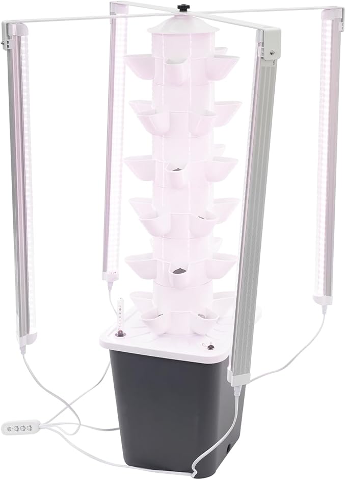 Hydroponic Tower Garden Kit 30 Planting Sites 6-Tier Vertical Hydroponic Growing System with LED Grow Light Water Tank Automatic Irrigation System Vegetable Herb Strawberry Planter for Home Office