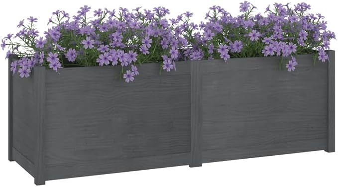 Grey Pinewood Garden Bed for Landscape Raised Walls on Patio - Welded Wire Mesh Basket Fencing 59.1 in x 19.7 in x 19.7 in