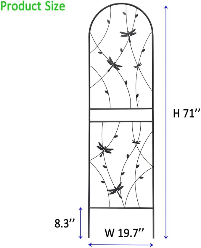 Sturdy Metal Garden Trellis for Climbing Plants – Rust-Resistant Outdoor Flower Support with Decorative Dragonfly Design (2 Pack-H71'')