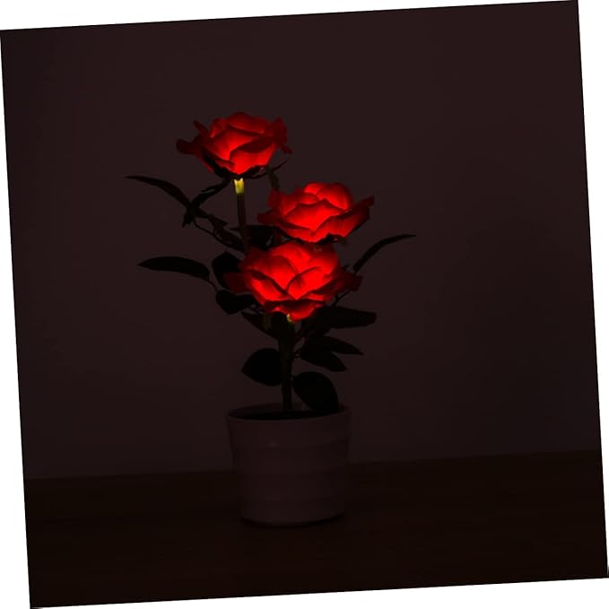 Happyyami Solar Rose Flower Lights Led Decorative Bonsai Night Lamp for Use for Gardens Offices Weddings and Red