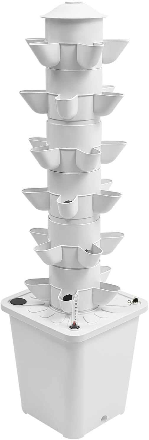 6 Tier Hydroponic Grow Tower 30 Holes Garden Hydroponic Growing Kit with Water Level Gauge Water Tank Funnel and Hose for Home Commercial Botanical Garden Hydroponics Plants