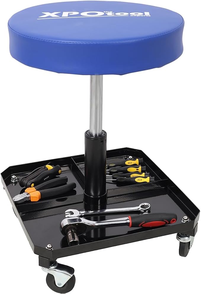 250 LBS Rolling Pneumatic Creeper Garage Adjustable Mechanic Stool with Tool Tray Storage