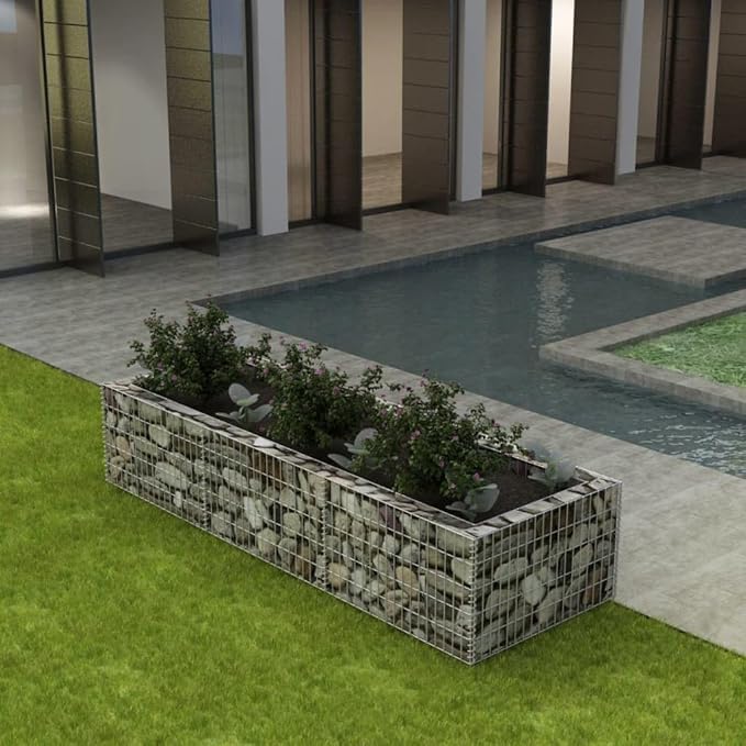 Gabion Raised Bed Gabion Mesh Planter Outdoor Metal Raised Garden Beds for Growing Vegetables Flowers Herbs and Succulents Steel 106.3x35.4x19.7