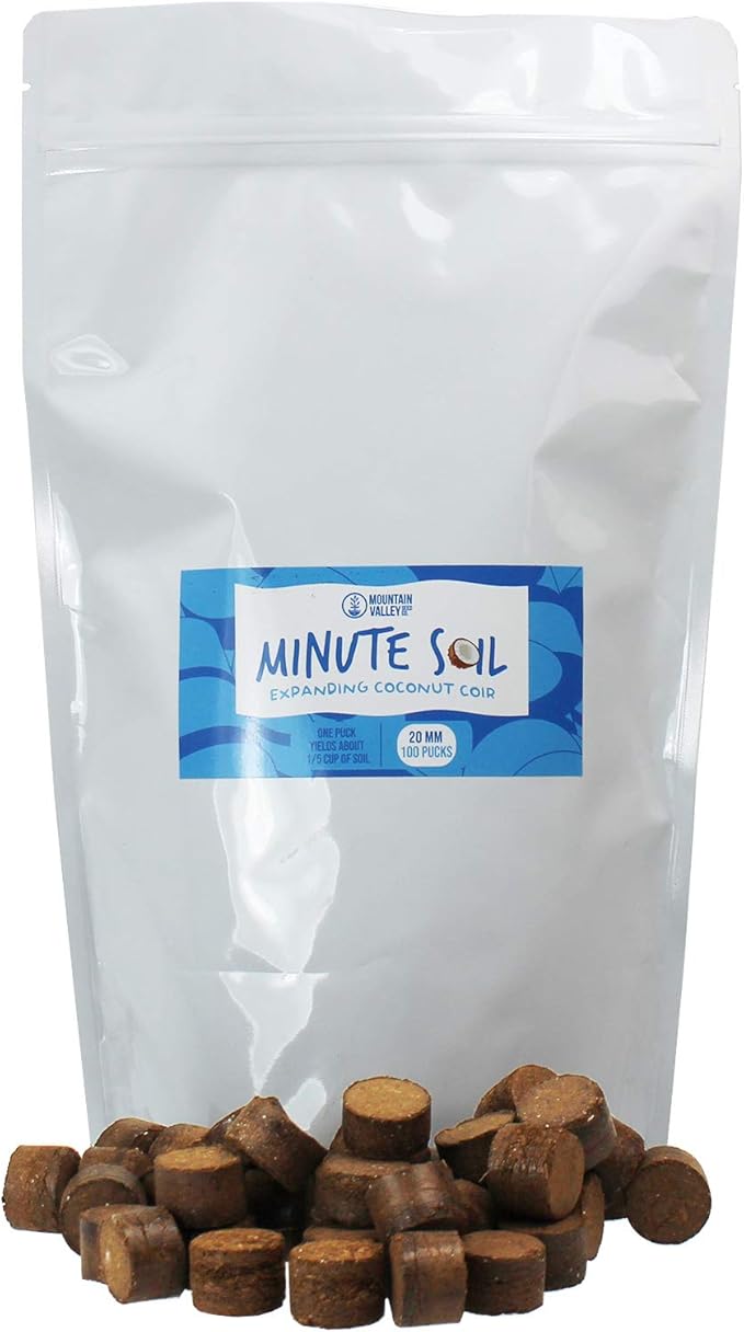 Minute Soil - Compressed Coco Coir Fiber Grow Medium - 20 MM Pellets - Bag of 100 = 5 Quarts of Potting Soil - Indoor Growing: House Plants Herbs Microgreens Just Add Water - Peat Free - OMRI