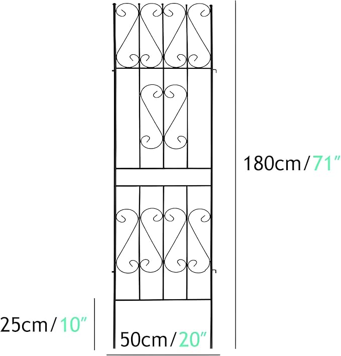 Outdoor Climbing Plant Grille Anti-Rust Iron Bracket Metal Garden Trellis Decorative Privacy Screen Black/White(Color:WhiteSize:180x50cm/71x20in)