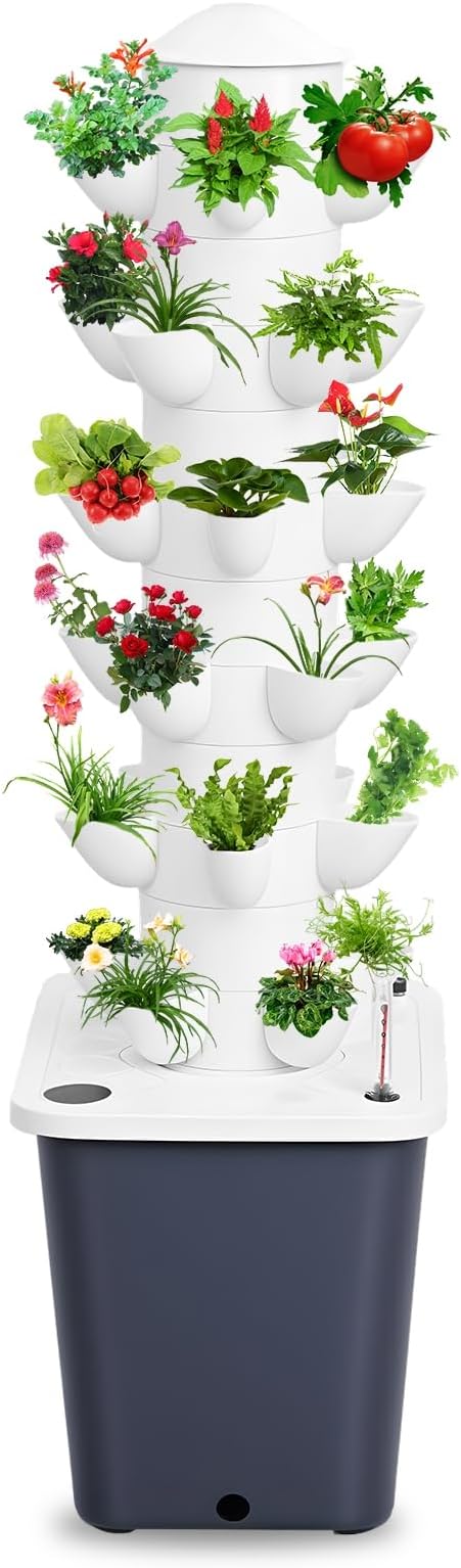 Hydroponics Growing System 30-Plants Indoor Vertical Tower Garden System Kit Hydroponic Growing Tower with 10L Tank &amp Visual Water Level Hydroponic Germination Kit for Gardening Lover