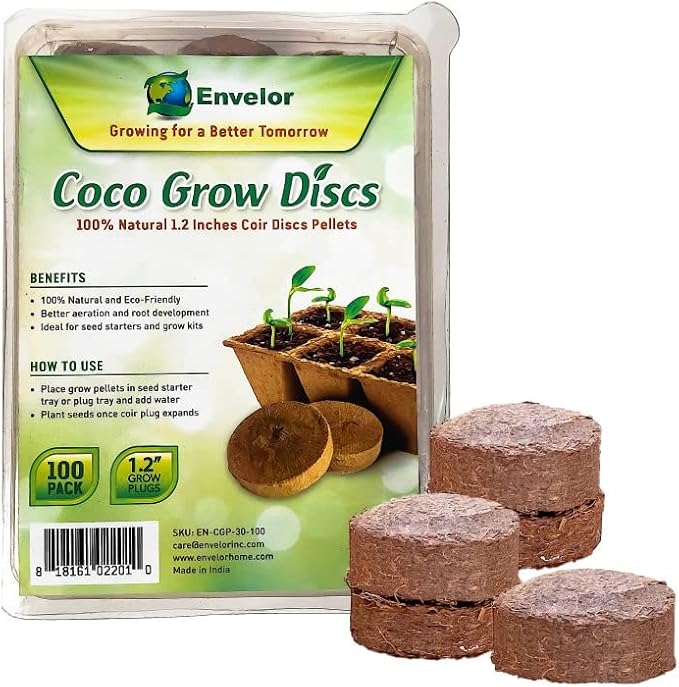 Envelor Coco Coir Seed Starting Mix Pellet for Seed Starter Tray Potting Soil for Indoor Plants Nursery Pots Flower Seeds Herbs Microgreens Succulent Soil Coco Growing Media 1.2 Inches 100 Pack