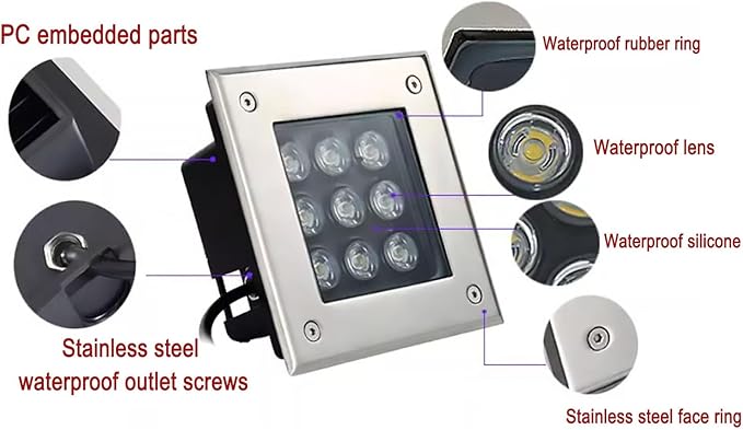 LED Landscape Lights - Outdoor Buried LightsTempered Glass Embedded Spotlight IP66 Waterproof One-Piece Optical Lens Ground Light Garden Courtyard Floor LampGreen-3W