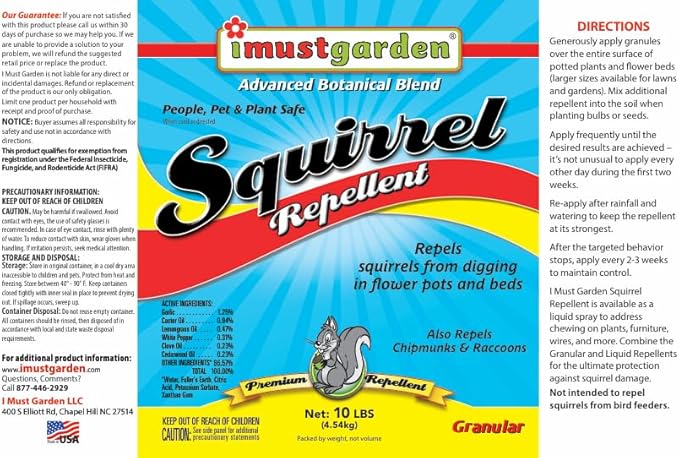 I Must Garden Squirrel Repellent - 3lb Granular - Stops Digging in Flower Pots and Beds