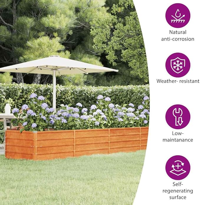 vidaXL Garden Raised Bed Planter - Outdoor Flower Box - y corten Steel - 157.5 x 31.5 x 17.7