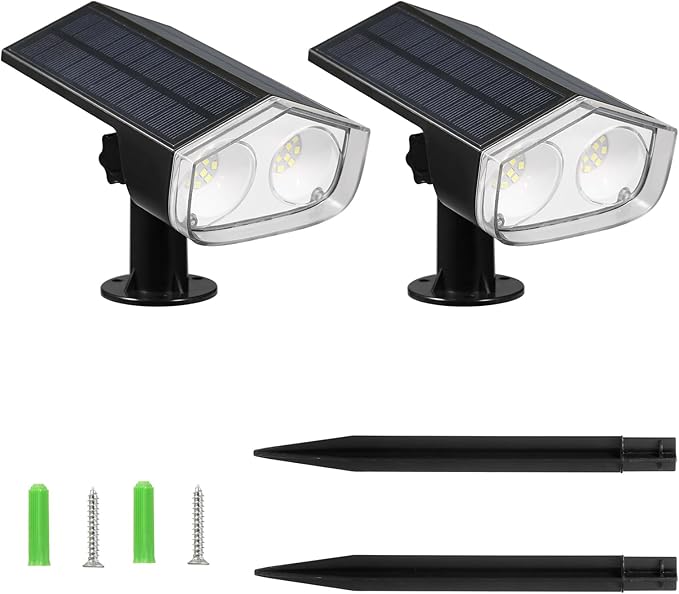 Ejoyous Solar Landscape Spot Lights 2 PCS Lawn Lamp Wall Light Outdoor Garden Lamp IP67 Water Proof Landscape Spotlights for Garden Patio Yard Fence Landscape Courtyard