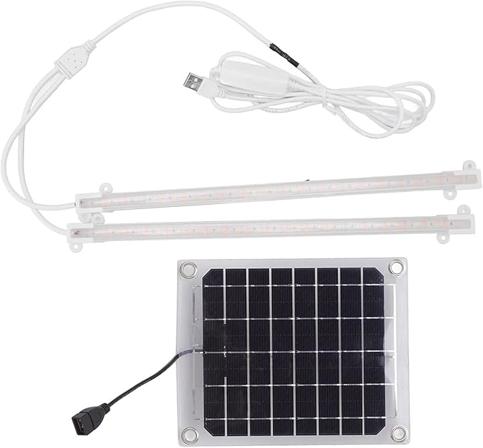 Pissente Solar Grow Light LED Grow Lamp Solar Powered Plant Lights Greenhouse Grow Lights for Outdoor Indoor Plants 1-10 Level Control Switch 10W Double Sided Power Generation (20w)