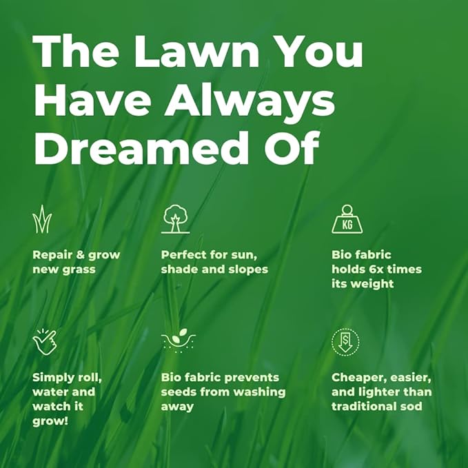 Growtrax 200 Sq Ft Biodegradable Tall Fescue Green Grass Seed Mix and Fertilizer Mat for Home Front and Back Lawn Repair and Replacement