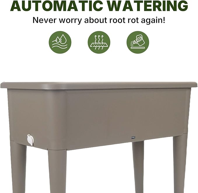 13.2 Gallon Self Watering Raised Garden Bed with or Without Transparent Ventilation Lid Greenhouse Planter Box with Legs for Indoor/Outdoor Use Ideal for Herbs &amp Vegetables (Coffee Without Lid)