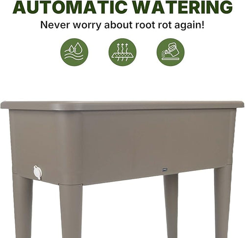 13.2 Gallon Self Watering Raised Garden Bed with or Without Transparent Ventilation Lid Greenhouse Planter Box with Legs for Indoor/Outdoor Use Ideal for Herbs &amp Vegetables (Coffee Without Lid)