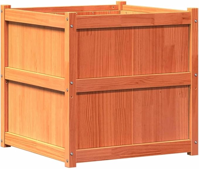 Garden Planter Wax Brown Solid Pine Wood 27.6 in Square Planters for Outdoor Plants Raised Garden Bed for Patio Balcony Deck