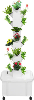 Hydroponic Tower Growing System with Pump and Wheels 20-Plant Vertical Garden Planter 5-Tier Indoor Herb Growing Kit Movable Hydroponics for Home Gardening Enthusiasts White 1 US Plug