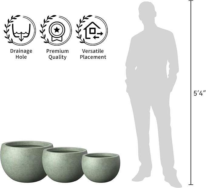 Kante 15.7 Dia Round Concrete Planter Outdoor/Indoor Large Bowl Plant Pots with Drainage Hole and Rubber Plug for Garden Patio Balcony Home Mint Green