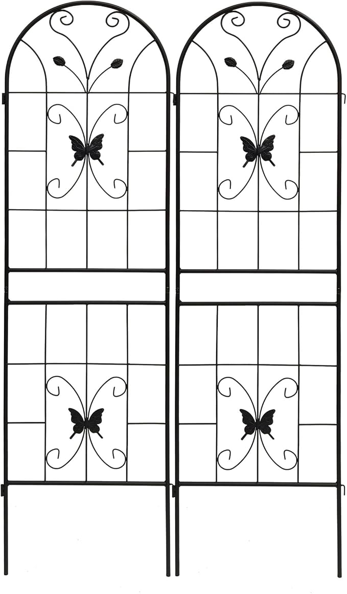 2 Pack Large Garden Trellis Heavy Duty Rustproof Iron Plant Trellis for Potted Plant Support Metal Climbing Rose Trellis Vine Vegetable CucumberBlack-71 H x 19.7 W