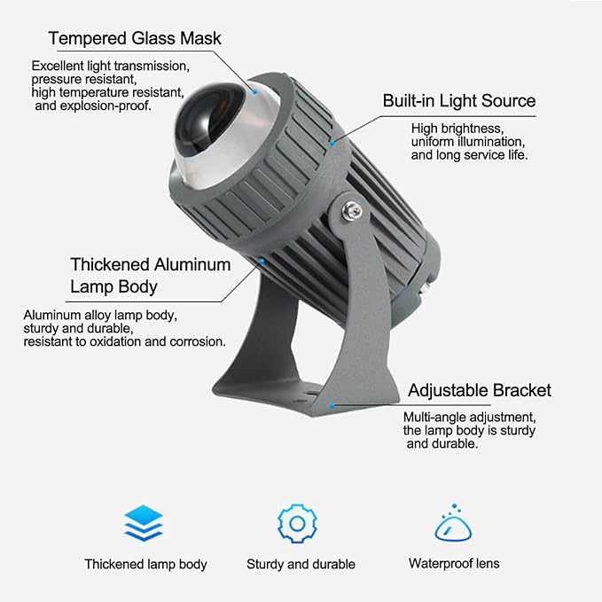 10W Rotation Spotlight - Long Range LED Flood Lights Narrow Beam Angle Landscape Lamps AC 220V Outdoor Wall Washer IP65 Building Exterior Wall Lighting Projector(Blue)