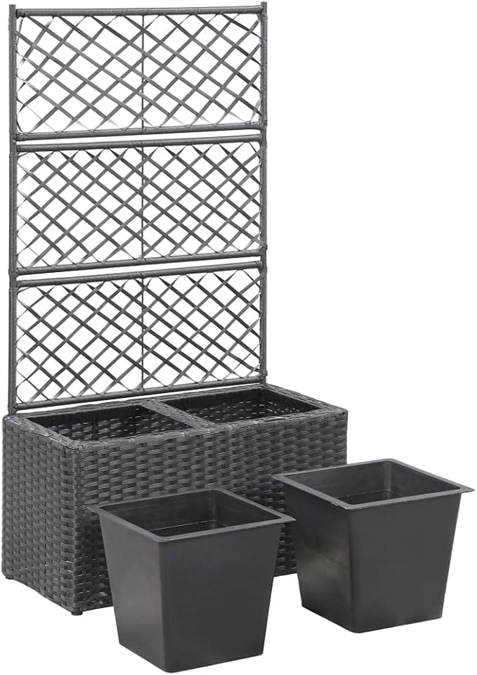 shubiao Trellis Raised Bed with 2 PotsRaised Garden Bed Garden Trellis Patio Planters Outdoor Screen Freestanding 22.8x11.8x42.1 Poly Rattan Black