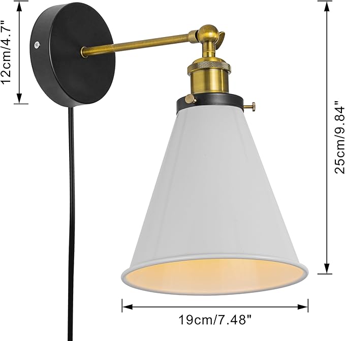 Hook Mounted Plant Light Full Spectrum 4500K 10W Adjusted Light Beam Range 15-60 Degree Vintage White Cone Shade Wall Lamp for Indoor Plants Flowers Growing