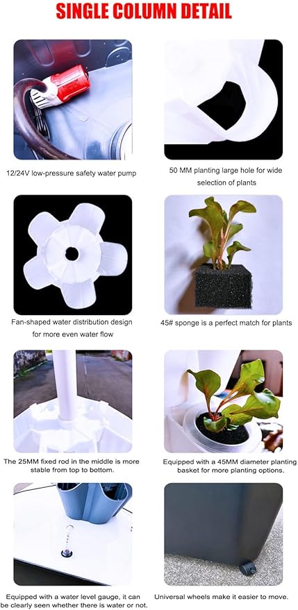 Hydroponics Growing System6/8/10/12 Layers Hydroponics Growing Sys Kit Vertical Hydroponic Tower Garden Indoor Hydroponic Growing Sys for IndoorFruits and VegetablesWhite-6LAYERS