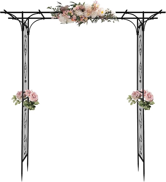 7FT Metal Garden Arch Trellis Heavy Duty Metal Garden Arbor with Stakes for Climbing Plants Outdoor Patio Stable Trellis Arch for Wedding Ceremony Party 81 L x 16 W x 85 H Black 16mm