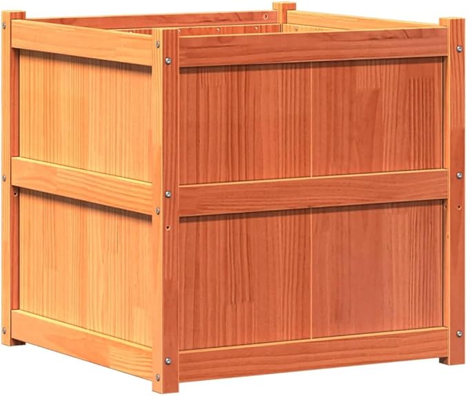 Garden Planter Wax Brown Solid Pine Wood 27.6 in Square Planters for Outdoor Plants Raised Garden Bed for Patio Balcony Deck