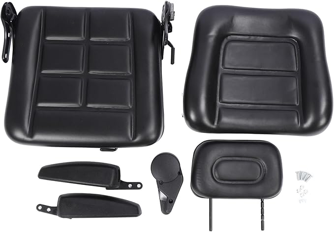Generic Lawn Mower Fit for Seat Comfortable PVC Leather Universal Forklift Fit for Seat with Multi Angle Adjustment for Tractors Telehandler Backhoe Black (With armrest)