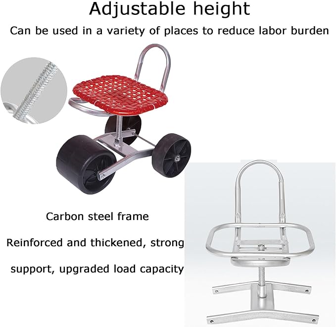 Portable Garden Stool with WheelsLightweight Gardening HelperAdjustable Height 22-36cmfor Balcony Orchards Farms(Blue)