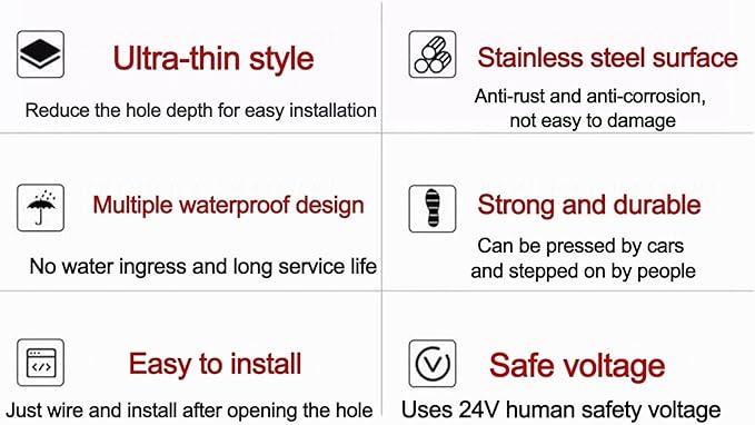 LED Outdoor Recessed Landscape Lights IP67 Waterproof Spotlights DC 24V Ultra-Thin Ground Washers