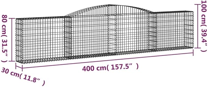 Arched Gabion Basket Set 2 Pcs 157.5 x 11.8 x 31.5/39.4 Galvanized Iron Garden Planter Box Decorative Outdoor Raised Garden Bed Sound Insulating Fence