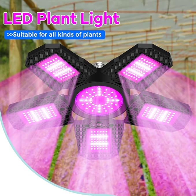 200W LED Indoor Deformable Red Blue Plant Growth Lamps E26/E27 Planting Red Blue Seedling Hydroponic Fill Light 5-Leaf Foldable Greenhouse Tent Planting Box Lamp UV/IR Vegetable Flower Fruit Bulb