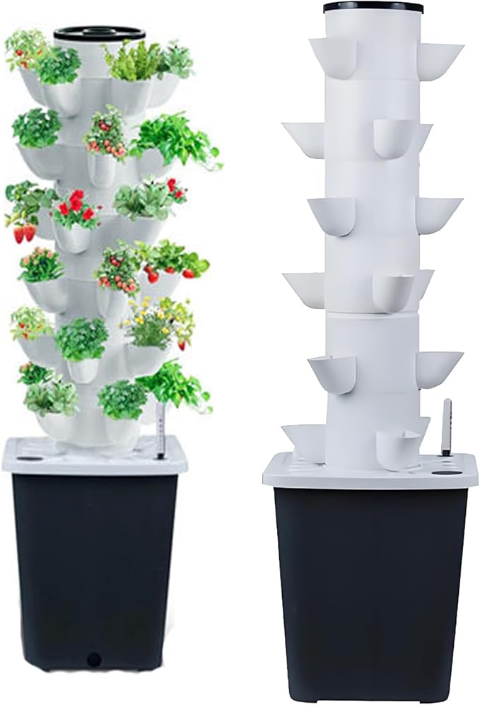 Indoor Herb Garden Fruit and Vegetable Planting Kit Hydroponic Tower Hydroponic System 30 Planting Chambers Includes Water Pump + Portable Water Tank 6layers18holes