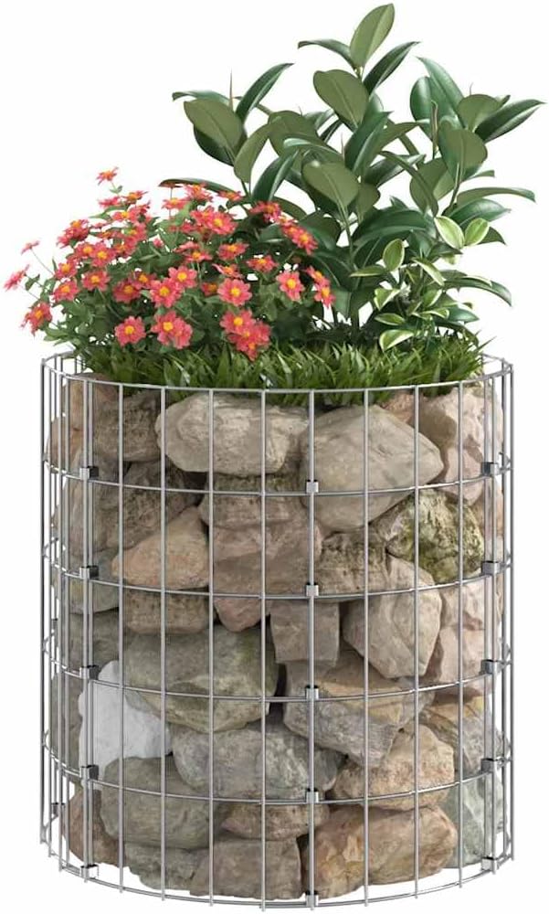 Outdoor Garden Galvanized Steel Circular Gabion Pole Patio Backyard Gabion Basket Cage Planter Stand Garden Gabion Post Raised Bed Fencing Ø19.7x19.7-177