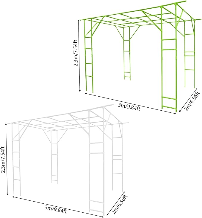 Plant Climbing Stand 9.8x6.6x7.5ft Large Outdoor Plant Trellis for Climbing Plants Heavy Duty Steel Garden Arch with Anti-Slip Feet for Tomatoes Cucumbers Flowers (Green+White)