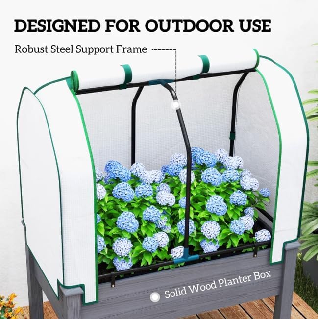 Raised Garden Bed with Legs &amp Retractable Cover 46.9 Tall Planter Box with Non-Woven Fabric Elevated for Vegetables Herbs Flowers Outdoor Patio Balcony 88 LB Capacity (Dark Gray)