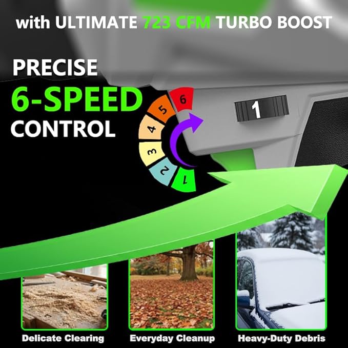 Leaf Blower Cordless 62M/S Wind Speed 723CFM 1500G Thrust Handheld Electric Blower with 2 x 3.0Ah Batteries 6-Speed Mode 21V Brushless Motor for Industrial Dust Leaves Snow