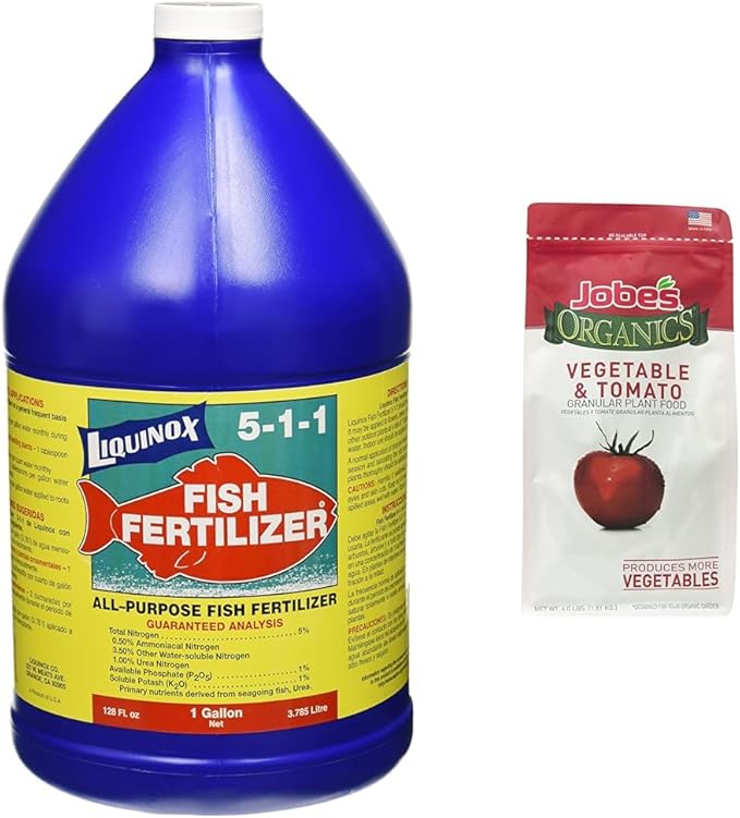 7128 Fish Emulsion Fertilizer and Jobe's Organics Vegetable Garden Fertilizer Bundle