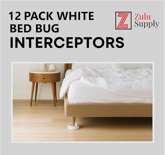Bed Bug Interceptor Traps – White 12-Pack Passive Monitor &amp Detection Trap – Universal Fit for Bed &amp Furniture Legs – Reusable Non-Climbable Wall Pest Control Protection (White 12-Pack)