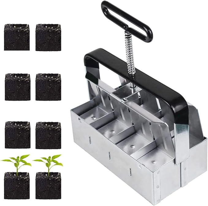 Soil Blocker 8 Cell 2 Inch Heavy-Duty Manual Soil Block Maker with Comfort Grip Handle Transplant Seed Starting Tool for Greenhouse &amp Garden