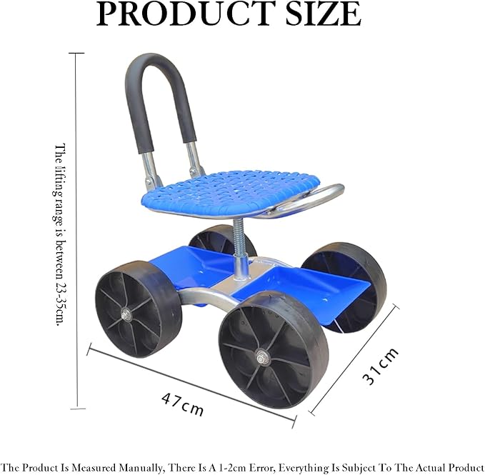 Garden Cart Gardening Workseat with WheelsOutdoor Scooter with 1/2 Tool Storage Tray360° Swivelfor Lawn Yard(4-Wheeled)