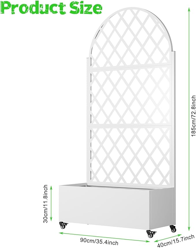 Galvanized Steel Planter Box with Trellis 72.8 H Vertical Garden &amp Privacy Screen Space-Saving Design with Wheels and Drainage Holes for Outdoor Rust-Resistant Raised Garden Bed Black