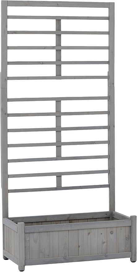 Raised Garden Bed with Trellis Outdoor Wooden Planter Box for Climbing Plants Vegetables Herb Growing